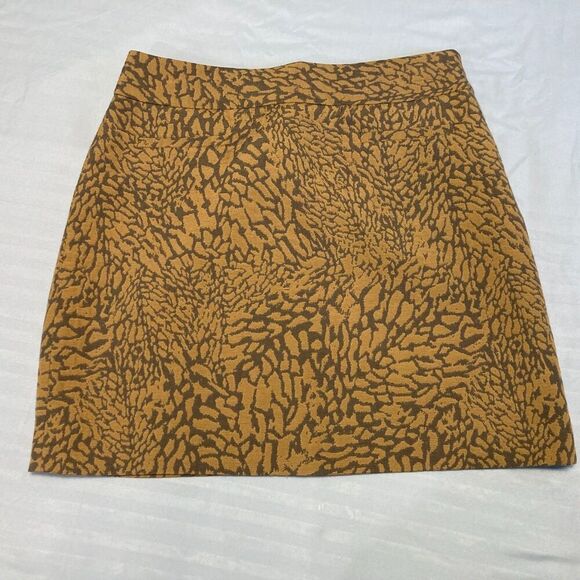 LOFT Mini Skirt Brown Mustard Yellow Abstract Safari Animal Print Lined Sz 0 - Picture 2 of 6